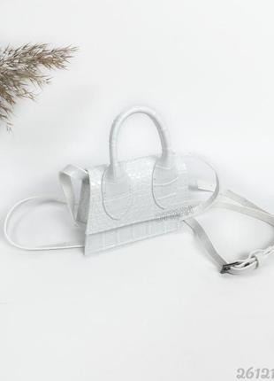 Супер міні кроко сумочка біла, біла міні сумка тренд під рептилію3 фото