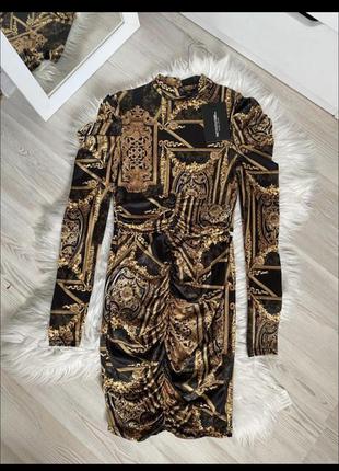 Стильна ефектна сукня драпіровка рукав ліхтарик в стилі versace5 фото