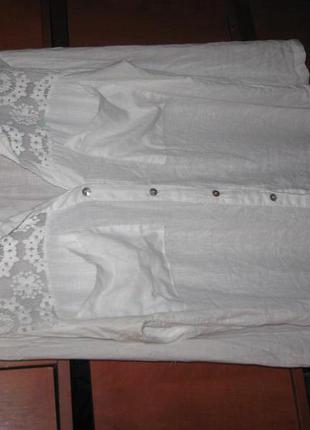 Блуза лён с кружевом белая