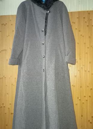 Длинное шерстяное пальто с меховым капюшоном, оверсайз, 44-56р.,gira puccino