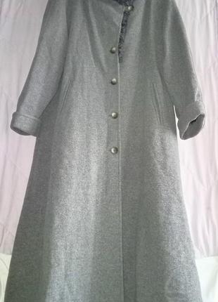 Длинное шерстяное пальто с меховым капюшоном, оверсайз, 44-56р.,gira puccino3 фото