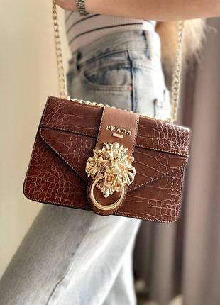 Жіноча коричнева сумка сумочки в стилі prada lion brown