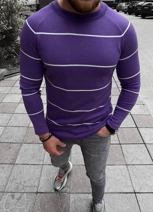 Мужской лонгслив свитер пуловер в полоску1 фото