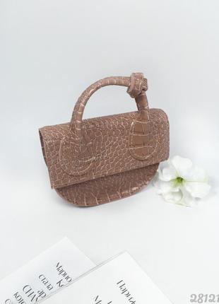 Міні рожева сумочка кроко, сумка міні під рептилію пудра3 фото