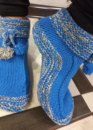 Носочки женские оригинальные теплые синие подарок ручной работы3 фото