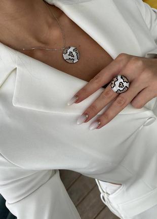 Набор подвеска кольцо леопардовый цепочка серебро 925 камни фианиты в стиле cartier