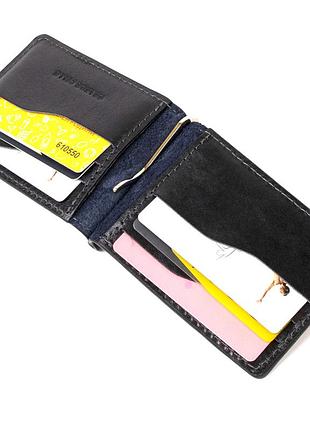 Чоловічий шкіряний затиск для грошей grande pelle 11476 темно-синій3 фото
