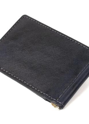 Чоловічий шкіряний затиск для грошей grande pelle 11476 темно-синій2 фото
