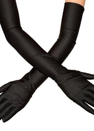 Рукавички атлас еластичні довгі чорні чорні облягаючі вечірні1 фото
