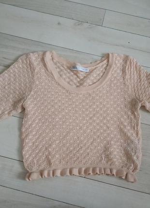 Zara cnit топ ажурный 34-36 вязаный короткий