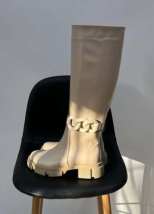 Бежеві чоботи alf труби натуральна шкіра осінь зима\ сапоги кожа натуральная осень зима