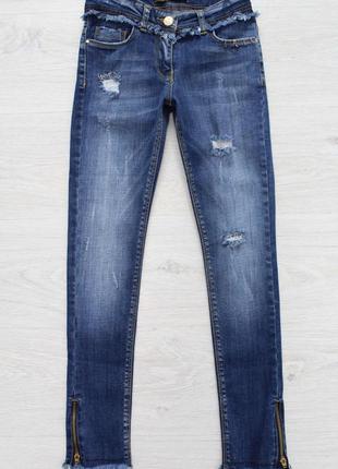 Джинсы с потертостями и металлическими колечками (158 см.)  a-yugi jeans 2125000529530