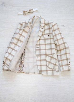 Пиджак молочного цвета в клетку для мальчика (158 см.) zenmoni 2125000663470