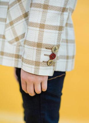 Пиджак молочного цвета в клетку для мальчика (158 см.) zenmoni 2125000663470