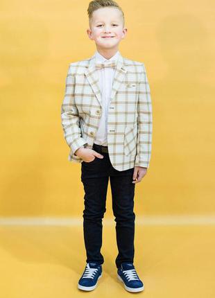 Пиджак молочного цвета в клетку для мальчика (158 см.) zenmoni 2125000663470