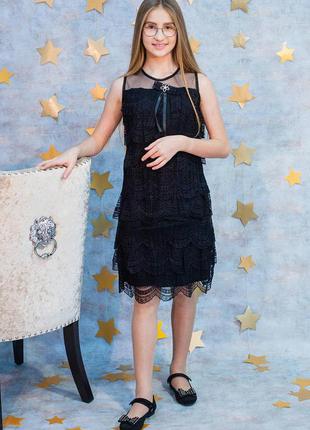 Платье гипюровое чёрного цвета (134 см.)  marions 21250007010423 фото
