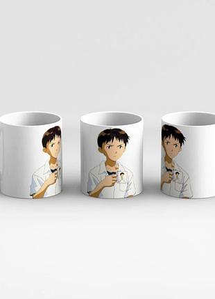 Кружка с аниме «evangelion shinji drinking coffee»