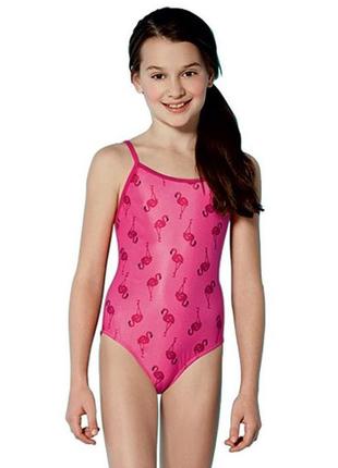 Новий модний гламурний цілісний злитий купальник фламінго на підлітка 11-12-13 років