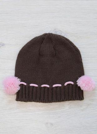 Шапка коричневая вязаная с розовыми помпонами (46 см.)  wenice 313272000006