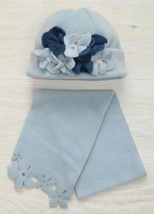 Копплект для девочки (шапка+шарф) голубого цвета (50 см.)  pupill 2100000297177