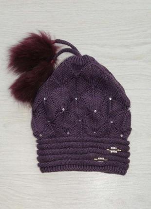 Вязаная шапка с балабоном для девочки (58 см.)  pawonex 2125000471310