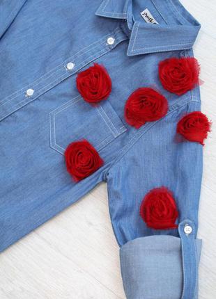 Рубашка джинсовая с розочками для девочки (116 см.)  smooch 59028375548084 фото