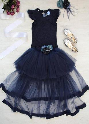 Костюм нарядный - юбка и блуза - в синем цвете для девочки (104 см.)  beggi 23399970600175 фото