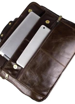 Сумка кожаная мужская для ноутбука деловая коричневая респектабельная стильная2 фото