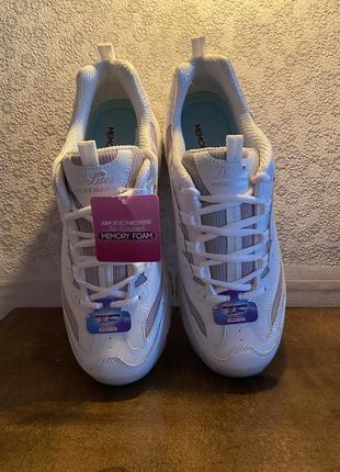 Кожаные кроссовки! skechers d'lites trainers in white and pink ombre1 фото