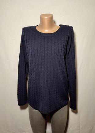 Темно-синий джемпер свитер лонгслив кофта в мелкую косичку