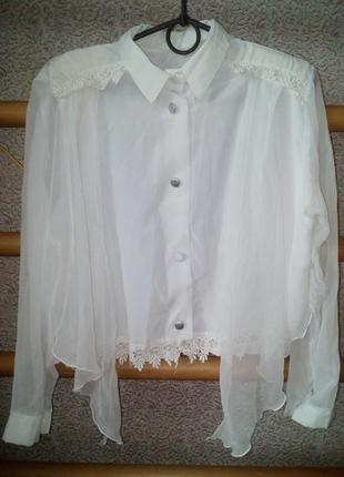 Блузка белая с прозрачными рукавами1 фото