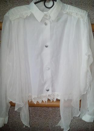 Блузка белая с прозрачными рукавами2 фото