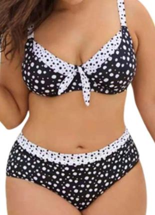 Роздільний купальник великого розміру в горох 2xl чорно-білий