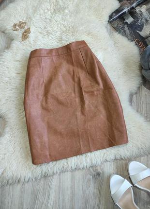 Кожанная юбка коричневая змеиная юбка под кожу кож щам экокожа1 фото
