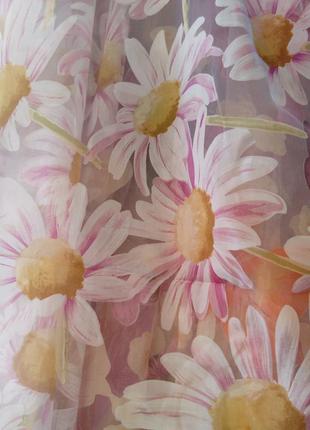 Тюль органза с цветочным рисунком розовая ромашка2 фото