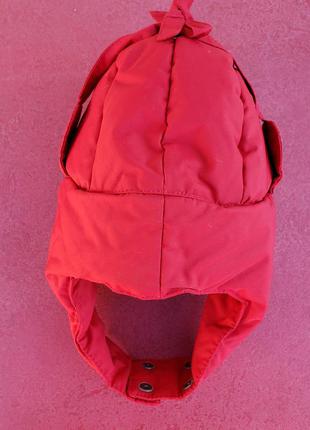 Manudieci дитяча зимова дуже тепла пухова шапка вушанка малюкові 6-9-12 м червона італія як нова4 фото