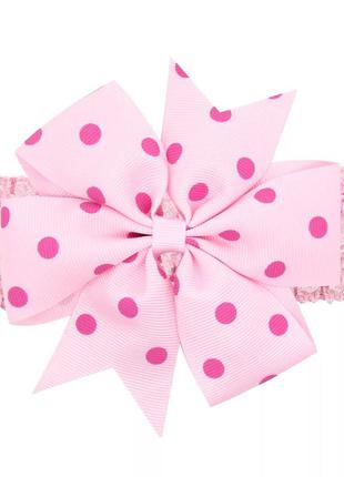 Детская светло-розовая повязка с бантом в горох для детей - размер универсальный (на резинке)