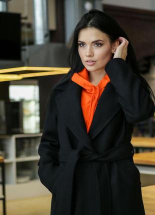 Элегантное демисезонное пальто-халат паркетка черный2 фото