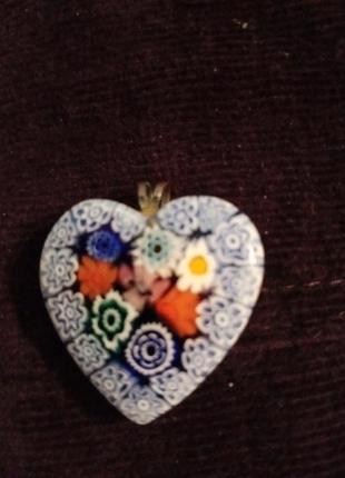 Підвіска,кулон у вигляді серця з муранського скла миллефиоре3 фото