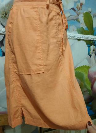 Льняная юбка на трикотажном поясе с карманами16р