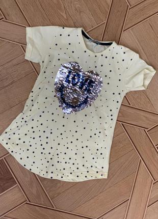 Футболка серце паєтки перевертиши limen 140 см, 10 років зірочки