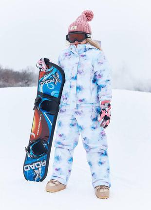 Комбинезон костюм зима осень с капюшоном горнолыжный тёплый голубой белый синий