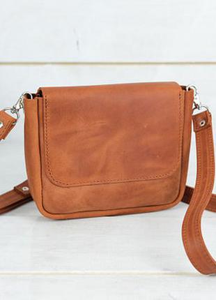 Кожаная сумочка кросс-боди коричневая, оттенок коньячный5 фото