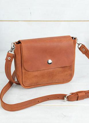 Кожаная сумочка кросс-боди коричневая, оттенок коньячный3 фото