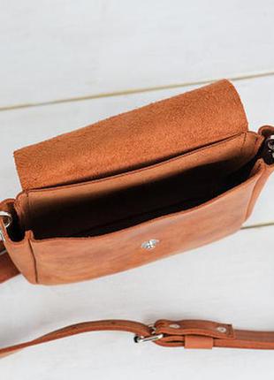 Кожаная сумочка кросс-боди коричневая, оттенок коньячный6 фото
