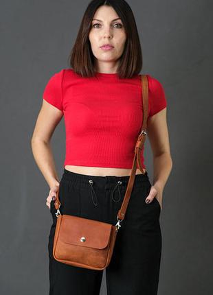Кожаная сумочка кросс-боди коричневая, оттенок коньячный2 фото