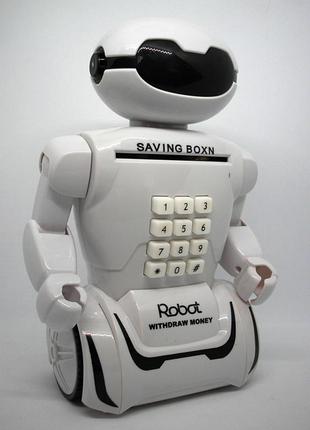 Сейф скарбничка робот електронна з кодовим замком і купюропріємником на акумуляторах led лампа1 фото