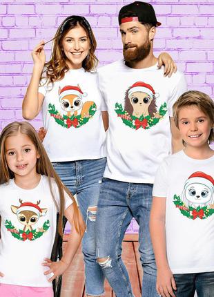 Комплект: футболки фэмили лук family look для всей семьи "зверьки: рождество 3" push it