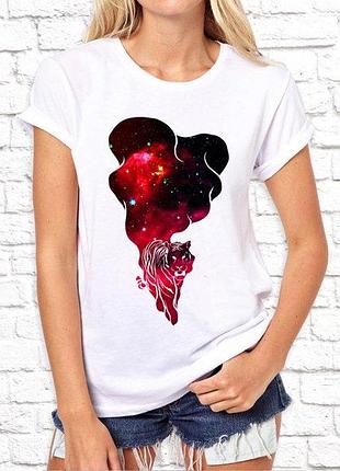 Женская футболка с принтом тигрица и космос l, белый push it
