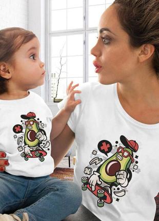 Парні футболки family look. мама і дочка "авокадо на скейті" push it